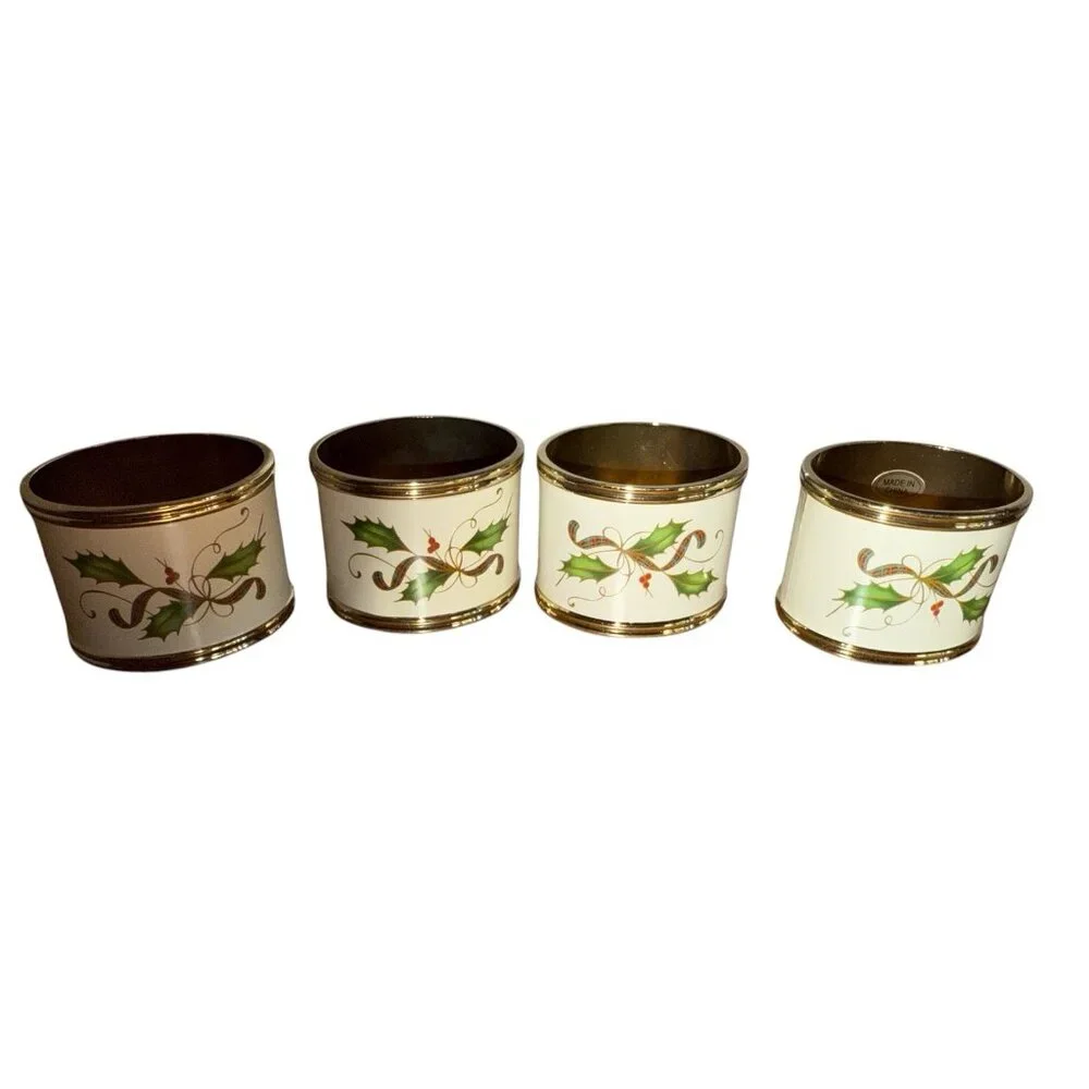 Lenox Holiday Nouveau Napkin Rings Set of 4 HOlly Berries Ribbon Christmas Decor - Picture 3 of 4